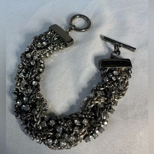 Heavy braided chain rhinestone toggle bracelet
